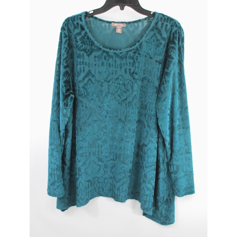 White Stag Women 2XL Antique Teal Velvet Burnout Tunic Pullover Top WSL47227